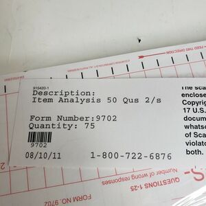 Scantron Item Analysis Sheets 9702 50 Questions 75 Sheets